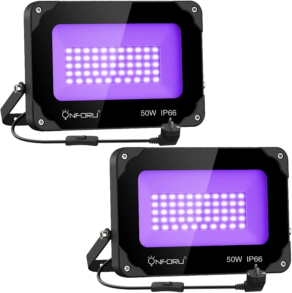 AUROHOPE 4x50W LED Luz Negra, Lampara UV 385nm con Interruptor & Soporte Ajustable de 180°, Impermeable IP66, Luz Ultravioleta para Fiestas o Decoración de Halloween AUROHOPE 4x50W LED Luz Negra, Lampara UV 385nm con Interruptor & Soporte Ajustable de 180°, Impermeable IP66, Luz Ultravioleta para Fiestas o Decoración de Halloween