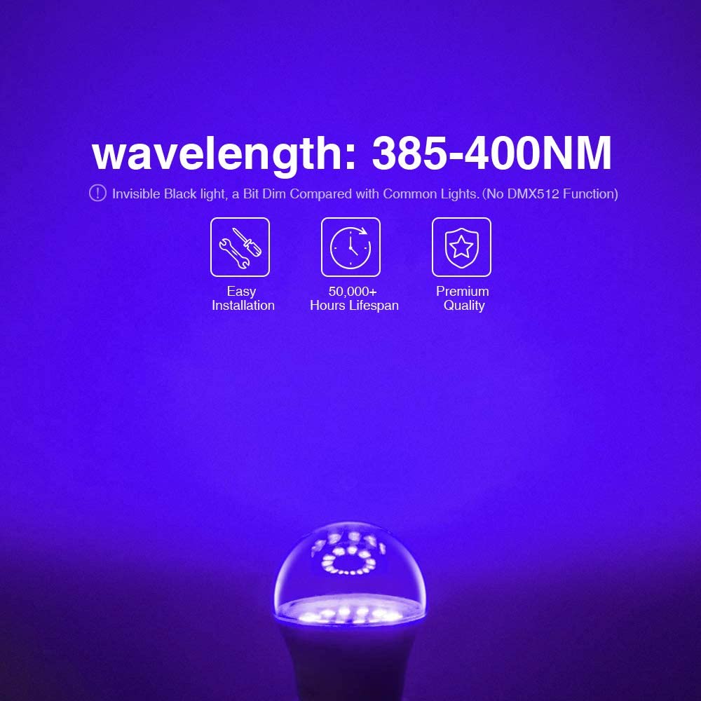 Onforu 2 Pack 9W UV LED Bulb, Black Light Bulb with E27 Base, UVA Level 385-400NM, Blacklights, Ultraviolet Fluorescent Lamp for Party, Glow in The Dark, Body Paint, Fluorescent Poster, Neon Glow