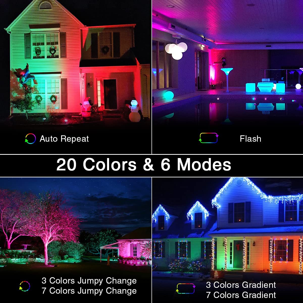 Onforu 4 Pack 20W RGB Floodlights, Outdoor Floodlight with Remote Control, Dimmable IP66 Waterproof Colour Changing Light for Stage, Garden, Christmas