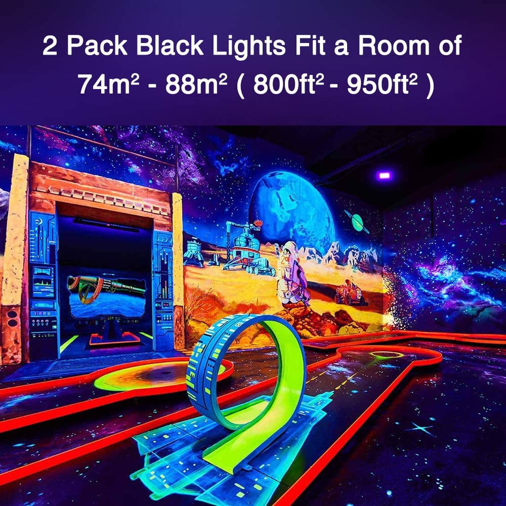 Onforu 2 Pack 50W UV LED Black Light, UV Floodlight with Plug, IP66 Waterproof Outdoor Ultraviolet Blacklight for Dance Party, Stage Lighting, Glow in The Dark, Fluorescent Poster, Neon Glow