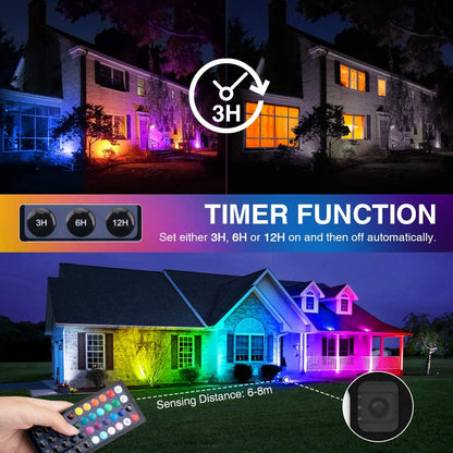 Onforu 4 Pack 20W RGB Floodlights, Outdoor Floodlight with Remote Control, Dimmable IP66 Waterproof Colour Changing Light for Stage, Garden, Christmas