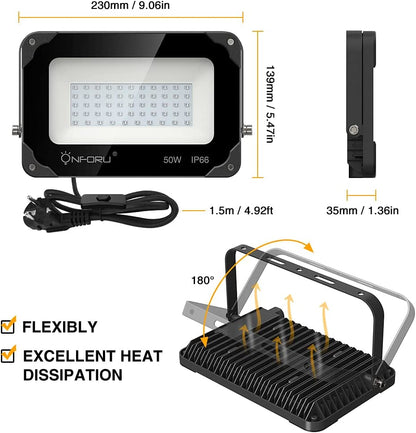 Onforu 2 Pack 50W UV LED Black Light, UV Floodlight with Plug, IP66 Waterproof Outdoor Ultraviolet Blacklight for Dance Party, Stage Lighting, Glow in The Dark, Fluorescent Poster, Neon Glow